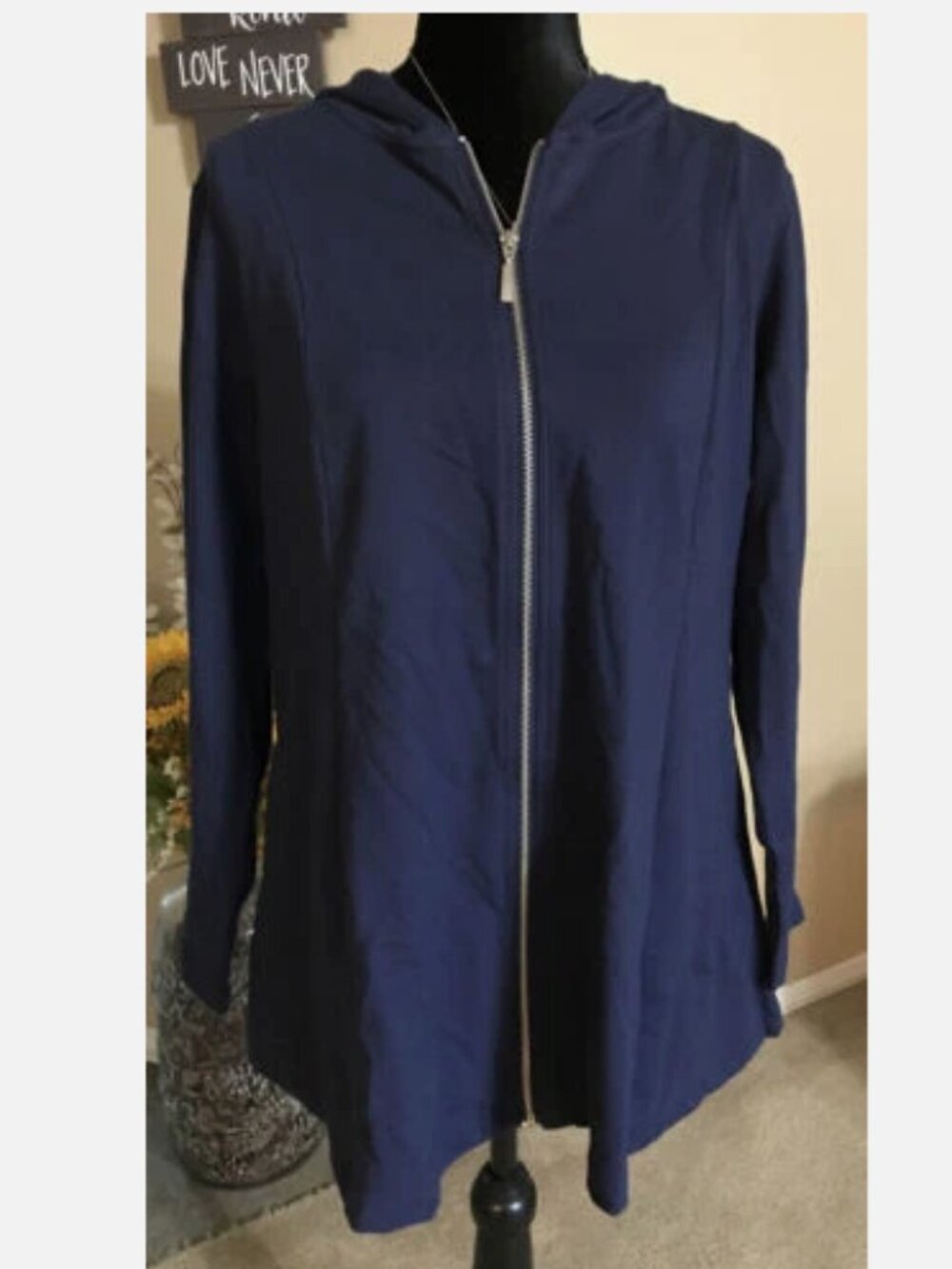Denim & Co. Active Fit and Flare French Terry Zip Front Jacket-Navy-XXS-A300763